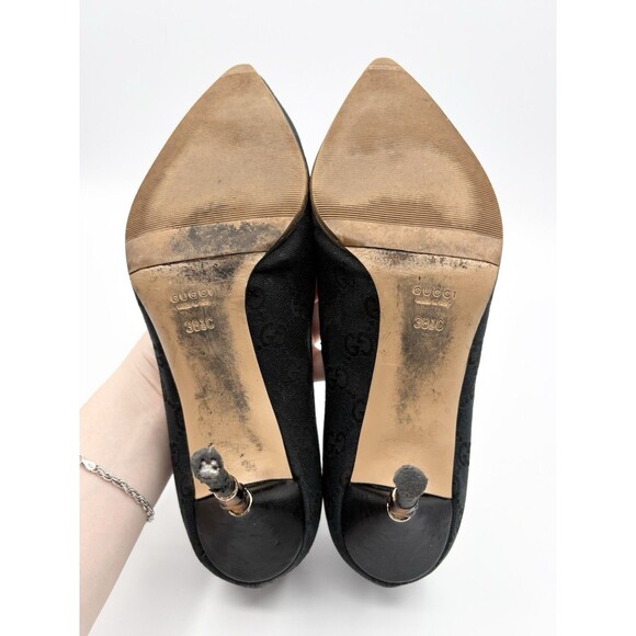 Gucci by Tom Ford Black Canvas Pointed Toe Heels w/ Bamboo Heels Sz EU 38.5 8.5 - Picture 12 of 14
